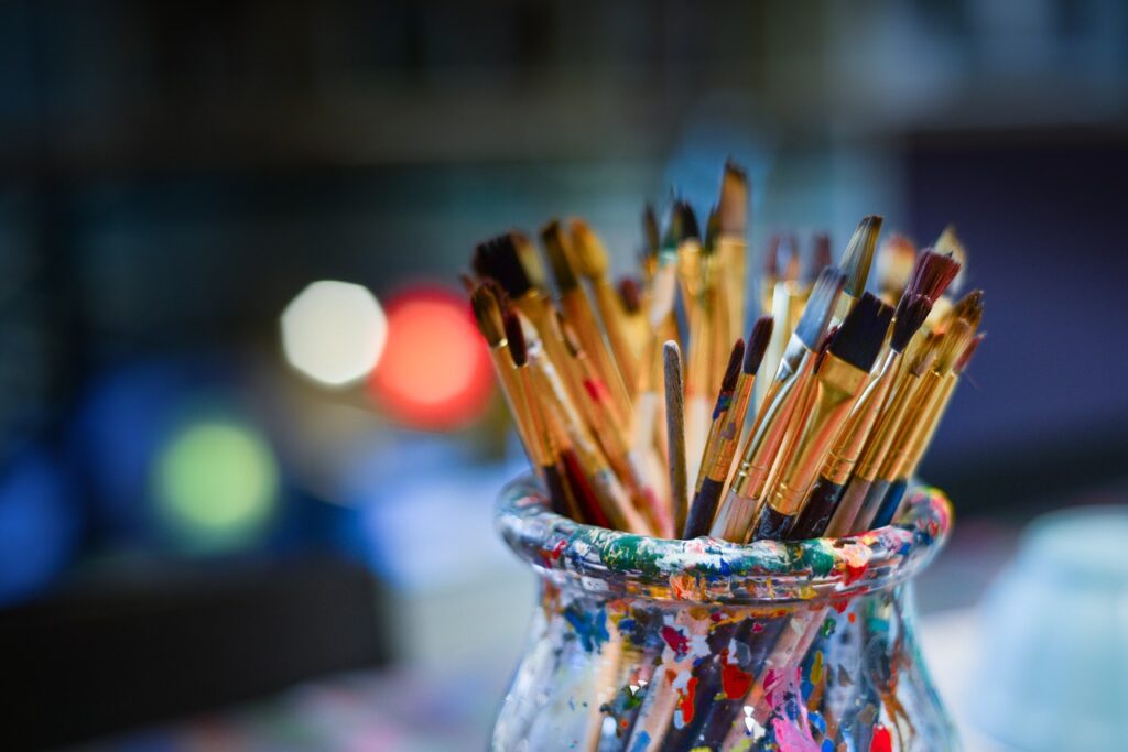 Paint brushes used to depict art